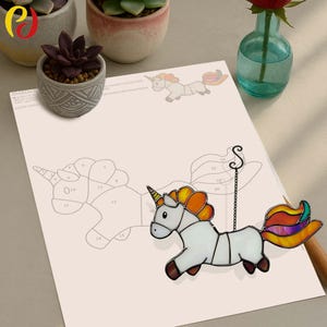 PD 434 unicorn Stained Glass Unicorn suncatcher Digital Download Pattern , DIY Suncatcher  stained glass