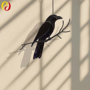 PD 339 raven  Stained Glass Bird Pattern | Digital PDF Template, Wire Frame Design,Bird Stained Glass Pattern,digital download