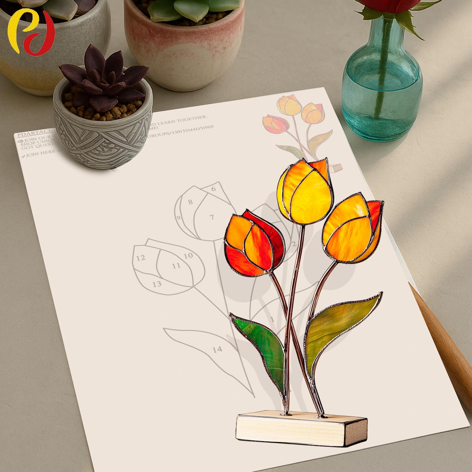PD 272 Tulip Digital Download Pattern Tulip Flower Stained Glass ...