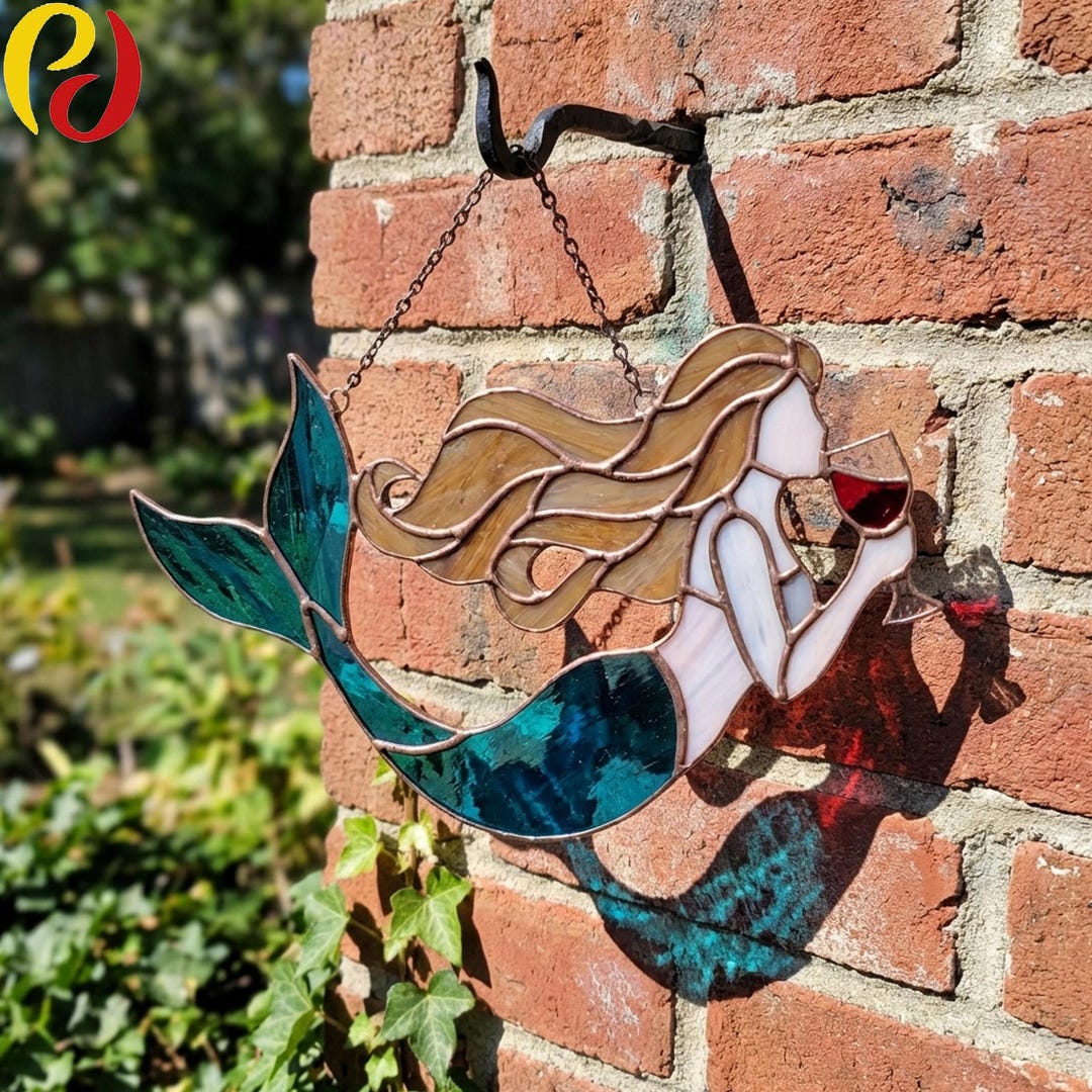 PDACE927 Mermaid Stained Glass Pattern Drinking Wine, Ocean Suncatcher ...