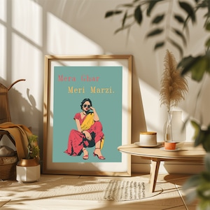 Indian Woman autonomy,Indian Art, Indian Woman in saree, desi art, Indian Woman art, Poster, Instant Download PDF