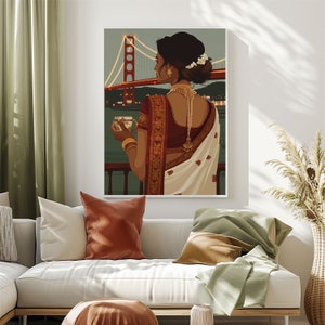 Indian Woman drinks Chai Art , Desi Art, Boho Art, Coffee lovers Art, South Asian, Coffee lover portrait, Partying Art, Instant Download PDF