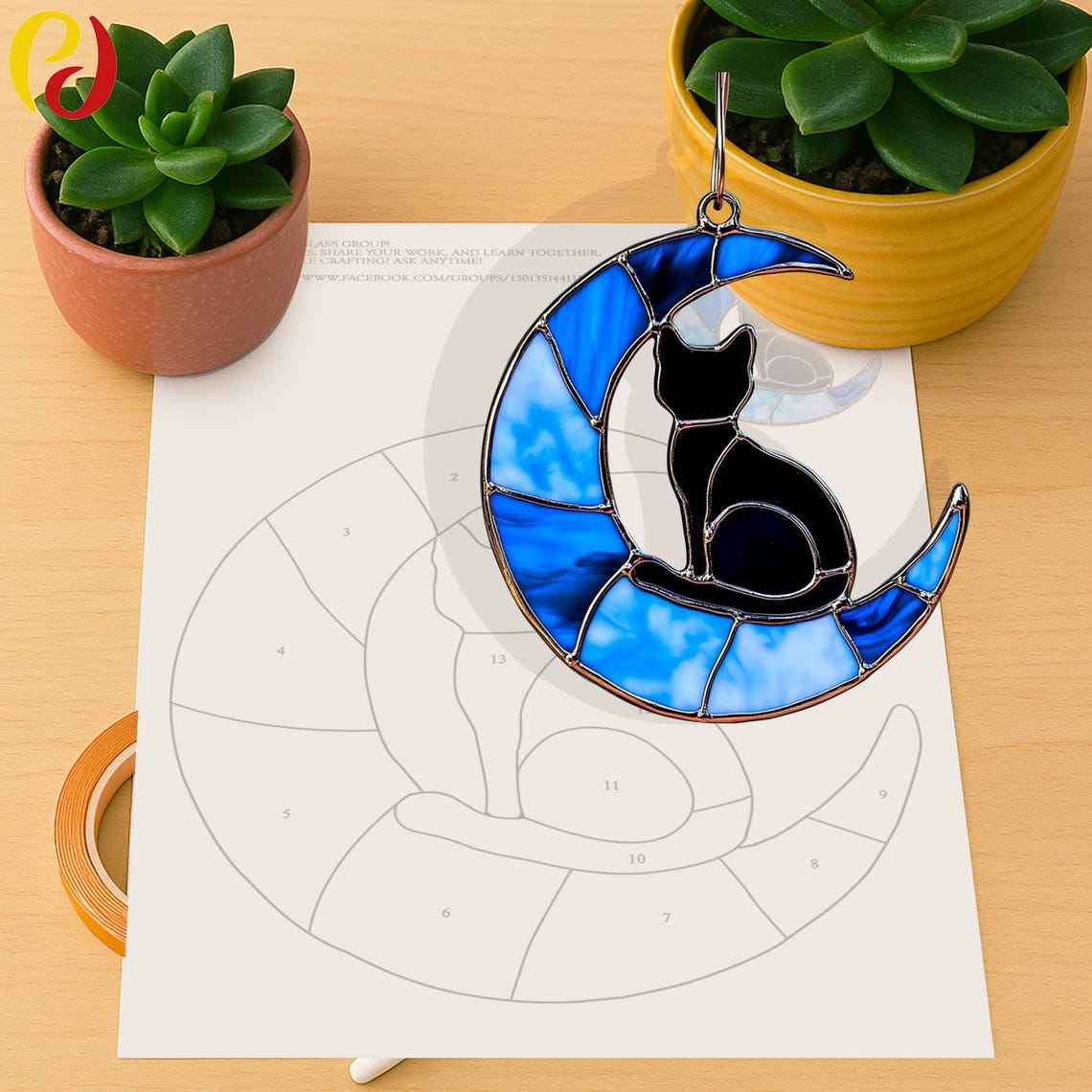 PD 33 Cat on Moon Digital Download Pattern Stained Glass , DIY ...