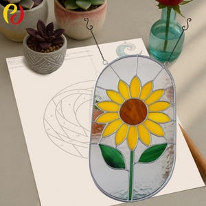 PDACE107 Sonnenblume Glasmalerei-Muster, Suncatcher, digitaler Download, Glasmalerei-Muster für Anfänger, bedruckbar, Datei, PDF SVG,