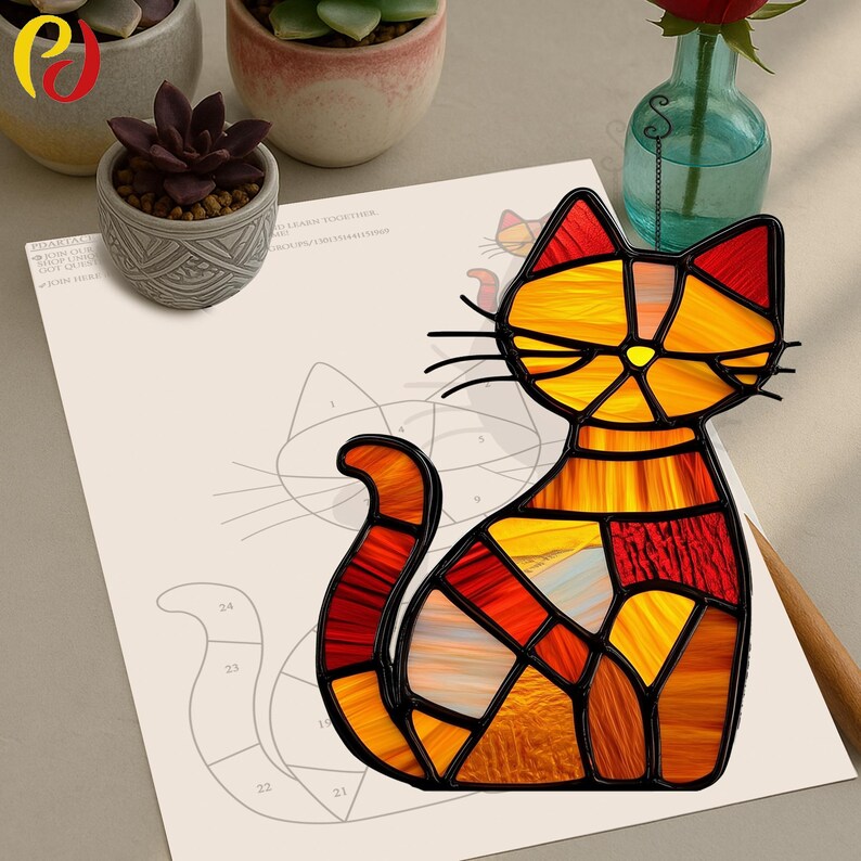 PD 34 Cat Digital Download Pattern Stained Glass , DIY Suncatcher ...