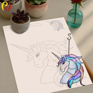 PD 435 unicorn Stained Glass Unicorn suncatcher Digital Download Pattern , DIY Suncatcher  stained glass