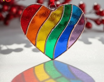 PDACE671 Patrón de corazón de vitral en PDF, atrapasol arcoíris, regalo DIY