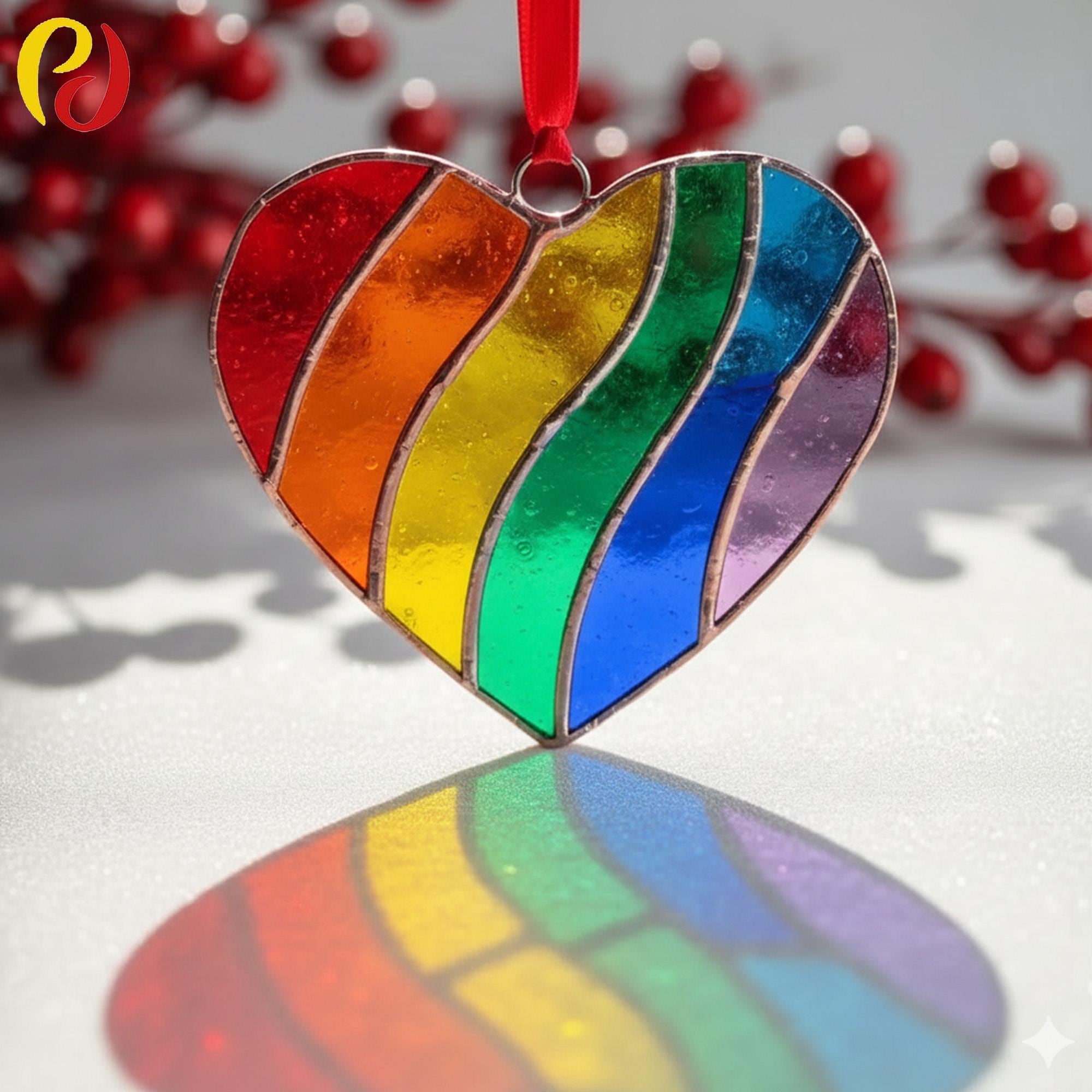 Motif de vitrail double coeurs : art du verre amour