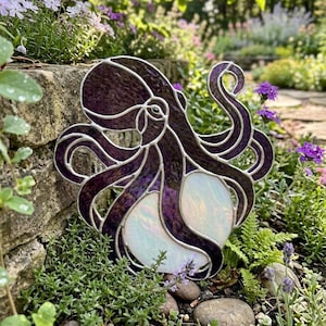 PPD41 Atrapasueños de vidrieras con forma de pulpo, decoración marina, decoración del hogar, náutica, costera, océano