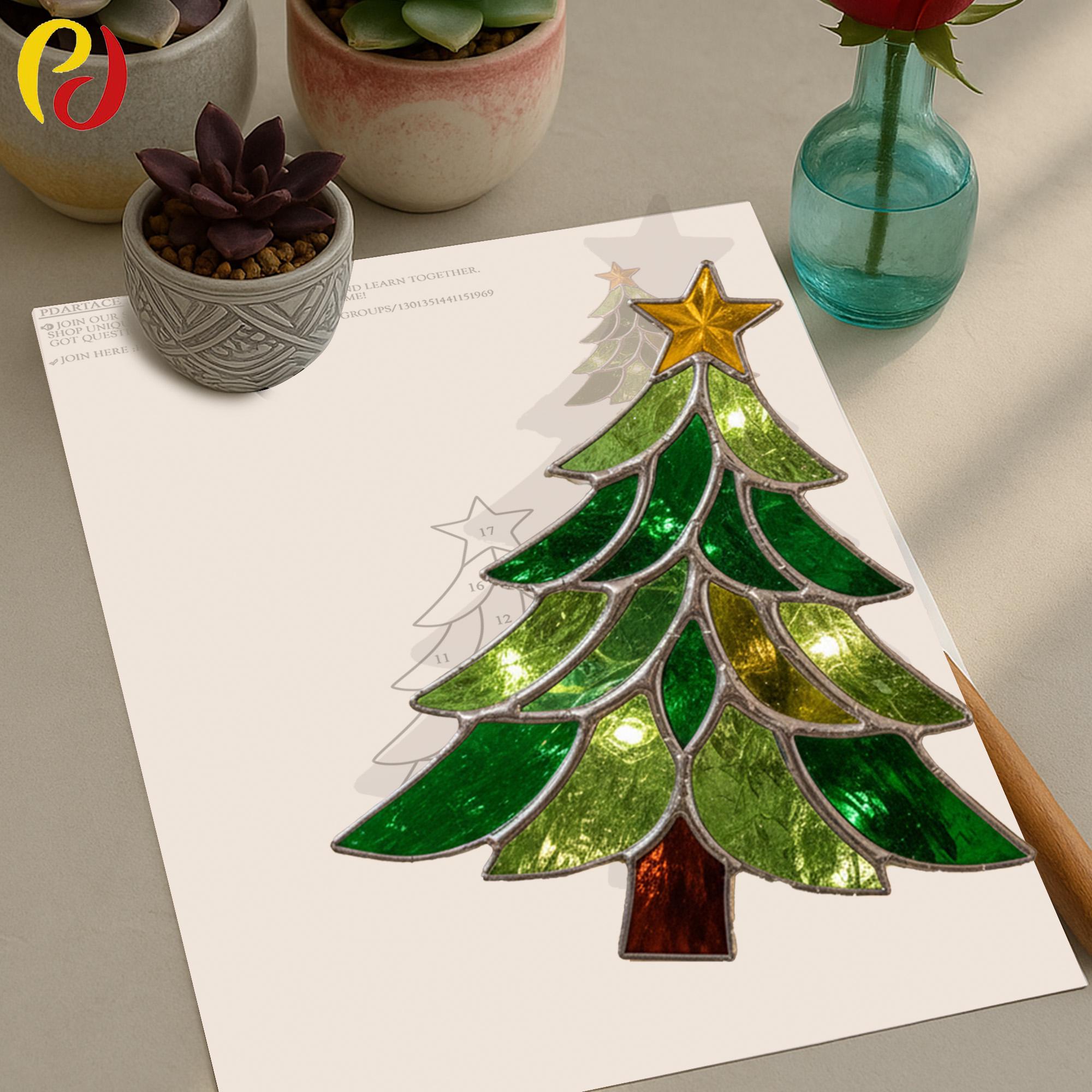 PDACE579 Christmas Tree Stained Glass Pattern Template for Festive ...