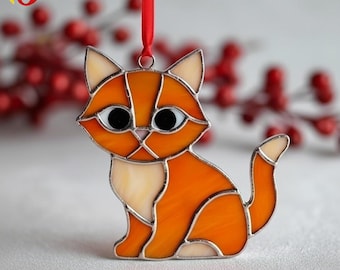PDACE647 Cute Cat Stained Glass Pattern, Kitten Suncatcher Design, Animal Nursery Decor PDF Glass Art File