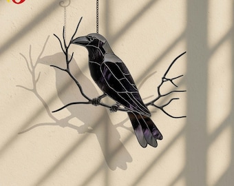 PD 340 raven  Stained Glass Bird Pattern | Digital PDF Template, Wire Frame Design,Bird Stained Glass Pattern,digital download