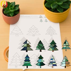 PD 350 Weihnachten Tannenbäume Glasmalerei Digital Download Pattern , DIY Suncatcher Glasmalerei, Glasmalerei