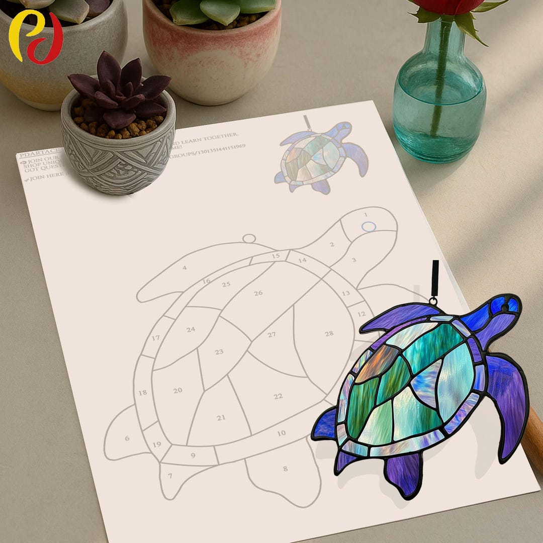 PD 386 Sea Turtle Sstained Glass Suncatcher, Fox Pattern, Digital ...