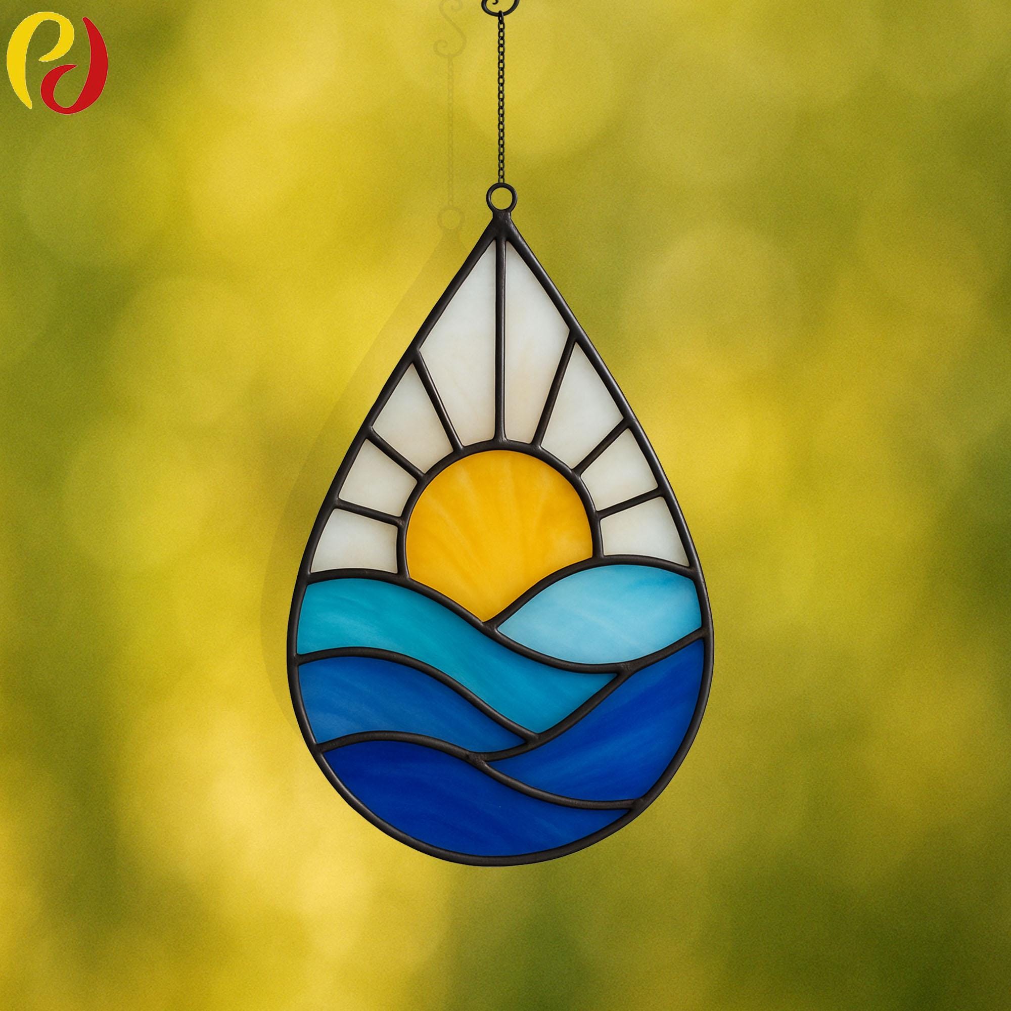 PDACE72 Teardrop Sunrise Stained Glass Pattern, Stained Glass