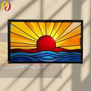 PD 248 Stained glass, sunrise over the sea,  Stained Glass Patterns, Digital Downloads, Easy Patterns ,DIY Suncatcher