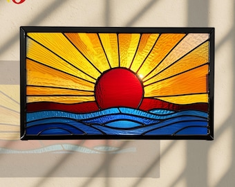 PD 248 Stained glass, sunrise over the sea,  Stained Glass Patterns, Digital Downloads, Easy Patterns ,DIY Suncatcher
