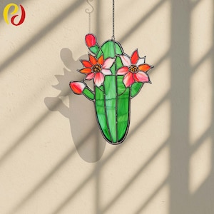 PD 331 Cactus - Patrón de descarga digital para vitrales, atrapasol DIY, vitral, panel de vitral