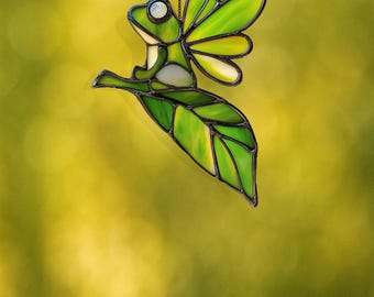 PD 88 Fairy Frog Stained Glass Suncatcher Digital Download Pattern , DIY Suncatcher  stained glass