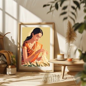 Woman indian, Boho Art, Desi Art, Indian Art, Indian Wall Art, , Indian Woman wall Art, South Asian, Tamil Girl, Instant Download PDF