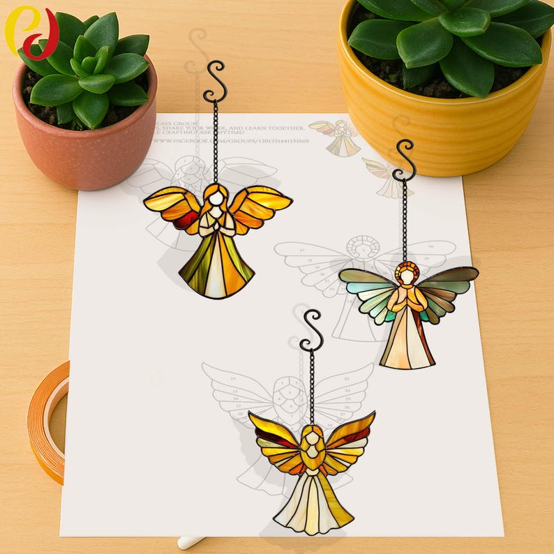 PD 343 Christmas Angel Stained Glass Pattern , DIY Suncatcher Stained ...