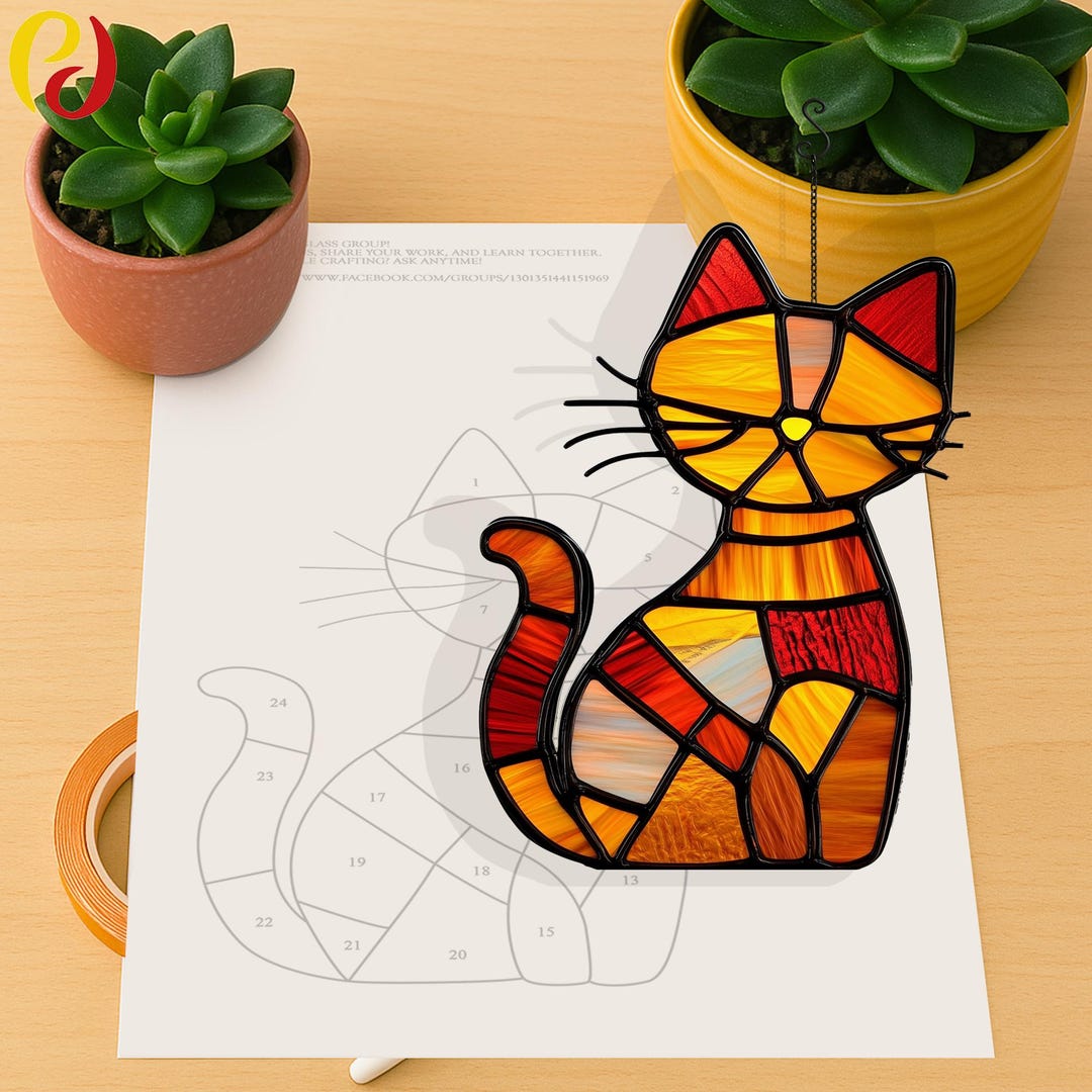 PD 34 Cat Digital Download Pattern Stained Glass , DIY Suncatcher ...
