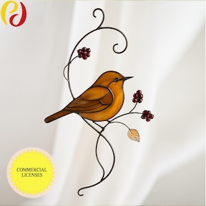 PDACE14   Commercial Stained Glass Bird Pattern –  Carolina Wren | Digital PDF Template, Wire Frame Design, DIY Suncatcher