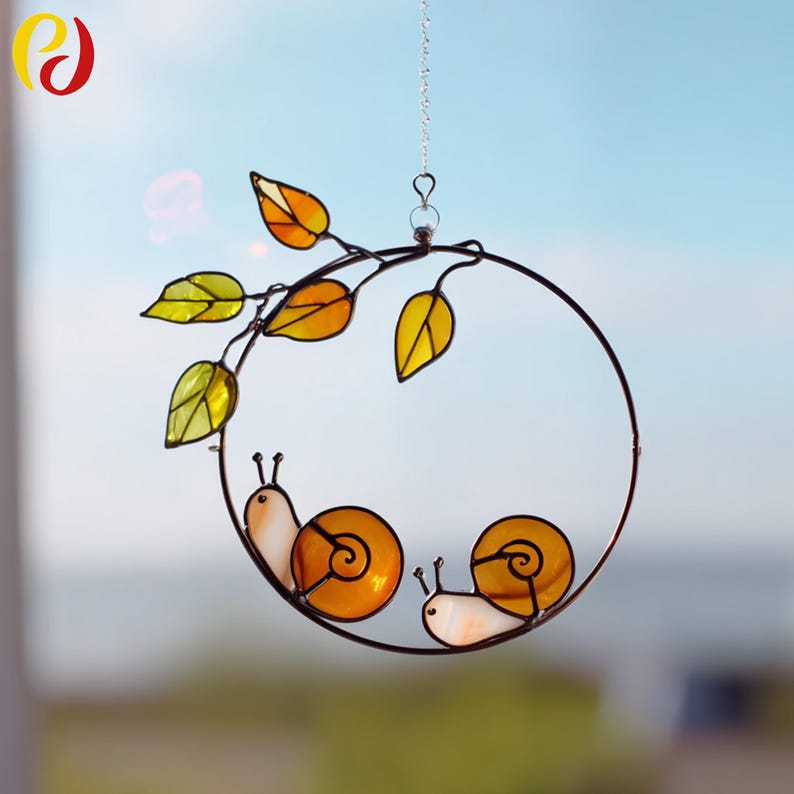 PDACE501 Two Snails on Branch Stained Glass Pattern, Round Ring ...