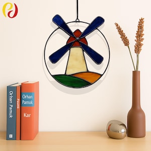 PD 47 stained glass windmill Digital Download Pattern  , DIY Suncatcher  stained glass ,stained glass window