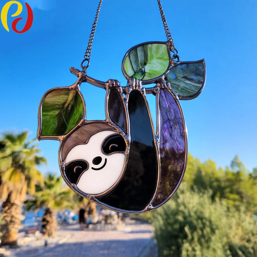 PDACE244 Stained Glass Sloth Window Hanging, Sloth Glass Suncatcher ...