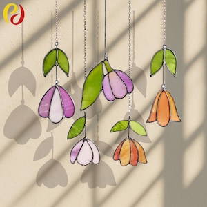 PDACE267 motif de vitrail Suncatcher goutte de fleur, cadeau, art du vitrail, fleurs de vitrail, modèle de téléchargement numérique