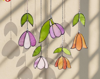 ステンドグラス　ぽここ PDACE267 フラワードロップサンキャッチャーステンドグラスパターン