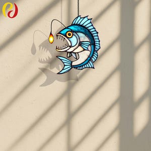 PD 325 Angler Fish Devil Fish  Digital Download Pattern , DIY Suncatcher  stained glass,clownfish. handmade to order stained glass fish.