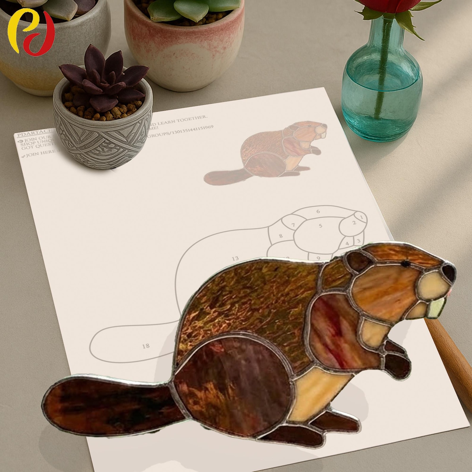 PDACE681 Cute Beaver Stained Glass Pattern PDF, Woodland Animal ...