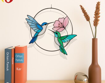 PDACE29 Hummingbird and Flower Stained Glass Bird Pattern