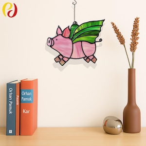 PD 41 pink pig Digital Download Pattern , DIY Suncatcher  stained glass ,stained glass window