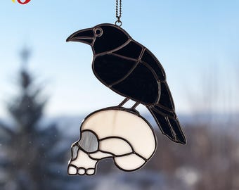 PDACE318   Pattern -Halloween Stained Glass Crow,  crow Pattern | Digital PDF Template,  Bird Stained Glass Pattern,digital download