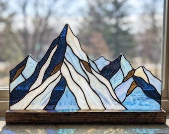 PDACE1302 Patrón de vidriera de cordillera, atrapasol alpino en PDF, arte en vidrio de montaña para hacer tú mismo