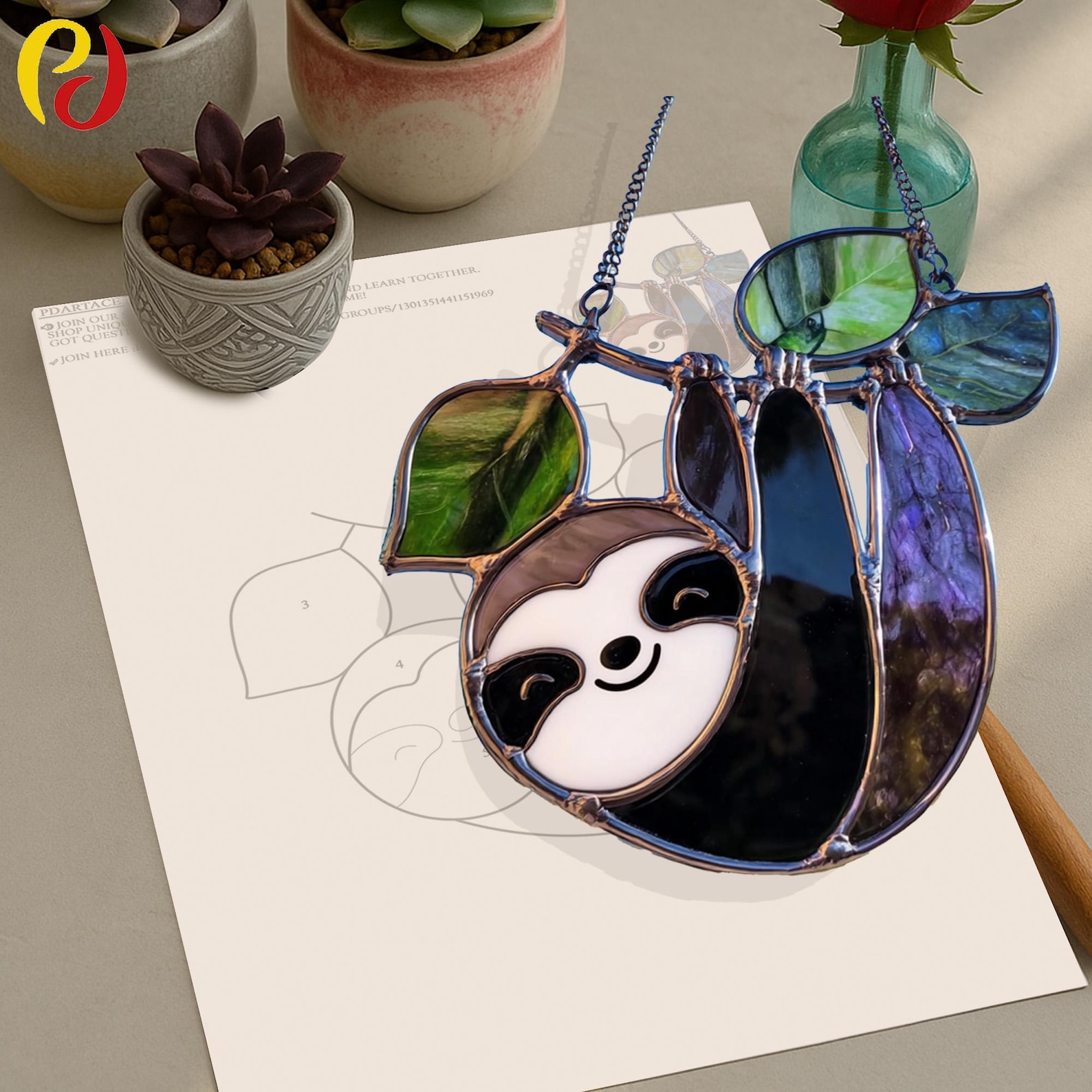 PDACE244 Stained Glass Sloth Window Hanging, Sloth Glass Suncatcher ...