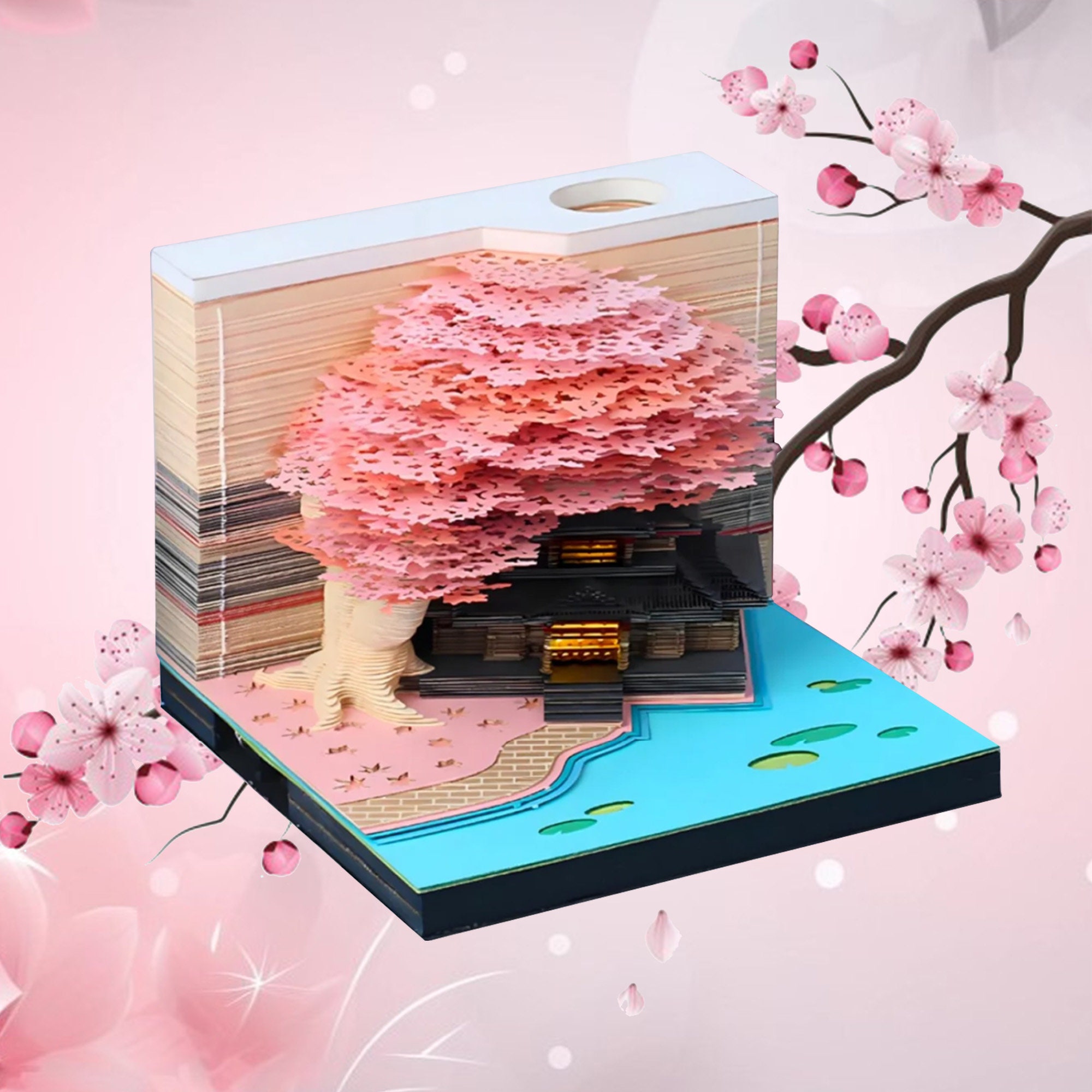 3d bellissimo Sakura Tree Calendar Notepad, calendario da scrivania con  luci, calendario da scrivania creativo