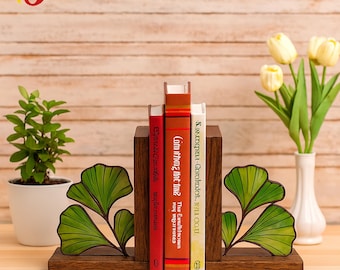 PDACE481 Ginkgo Leaf Stained Glass Bookend Pattern, Botanical Glass Design, DIY Home Decor Template, Instant PDF Download
