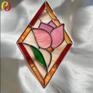 PDACE256 pink flower stained glass suncatcher  flower branch, Gift, Stained Glass Art, Stained Glass Flowers, Digital download pattern