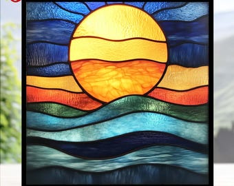 PD 291 sunset over the ocean SVG,  Stained Glass Patterns, Digital Downloads, Easy Patterns ,DIY Suncatcher