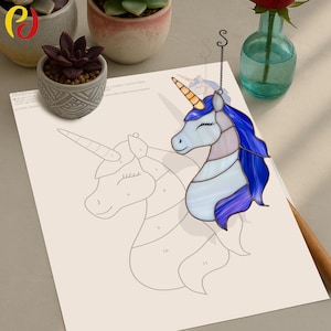 PD 76 Stained Glass Unicorn suncatcher Digital Download Pattern , DIY Suncatcher  stained glass