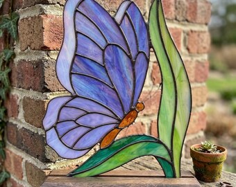 PDACE1286 Patrón de vidriera de mariposa, PDF floral, atrapasoles Tiffany, arte en vidrio para hacer tú mismo