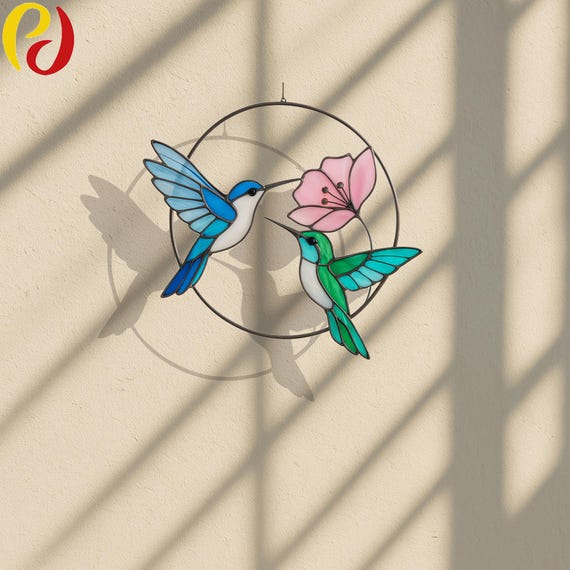 PDACE29 Hummingbird and Flower Stained Glass Bird Pattern