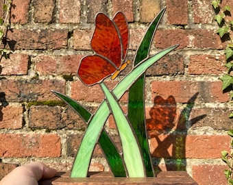 PDACE1288 Patrón de vidriera de mariposa, PDF de flores, arte de vidrio atrapasoles Tiffany DIY