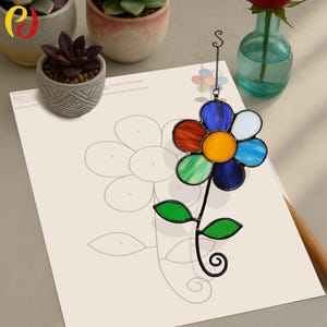 PD 105 Rainbow Daisy Digital Download Pattern Window Decoration, DIY Stained Glass Suncatcher, Gift for Mom, Gift for Child,Gift for Sister