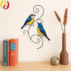 PDACE47 Chickadee Stained Glass Bird Patter |Chickadee Stained Glass  , Mother&#39;s Day Gift, Custom Stained Glass Bird Suncatcher