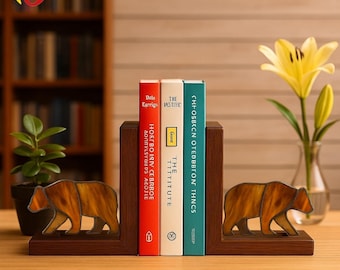 PDACE490 Bear Stained Glass Bookends Pattern, Rustic Woodland Decor Template, DIY Glass Art Design, Instant PDF Download